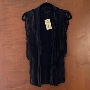 Black Fringe NWT Sleeveless Open Top